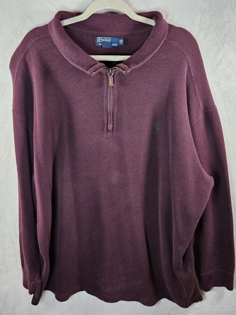 Polo Ralph Lauren Quarter Zip Cotton Knit Sweater Burgundy Big Men's Size 2XB